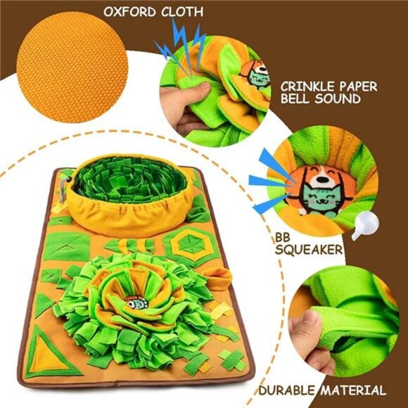 Large Dog Snuffle Mat, Interactive Feeding Mat, 34.6 in x 19.6 in, Squeaker - Picture 3 of 7